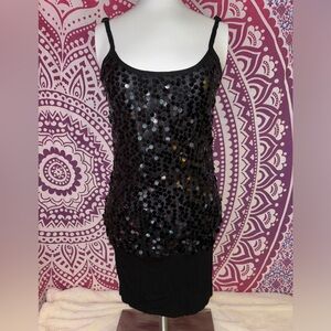 Twenty One Black Confetti Sequins Mini Dress Adjustable Straps Women’s Size S